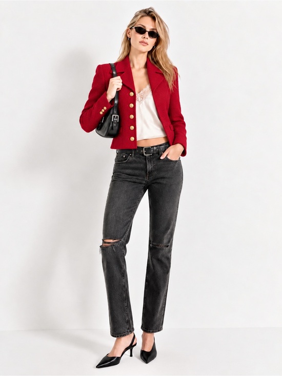 The Limited Jackets & Blazers - Virgin Wool Red Gold Button Blazer XS Military Luxe Holiday Y2K The Limited Fall